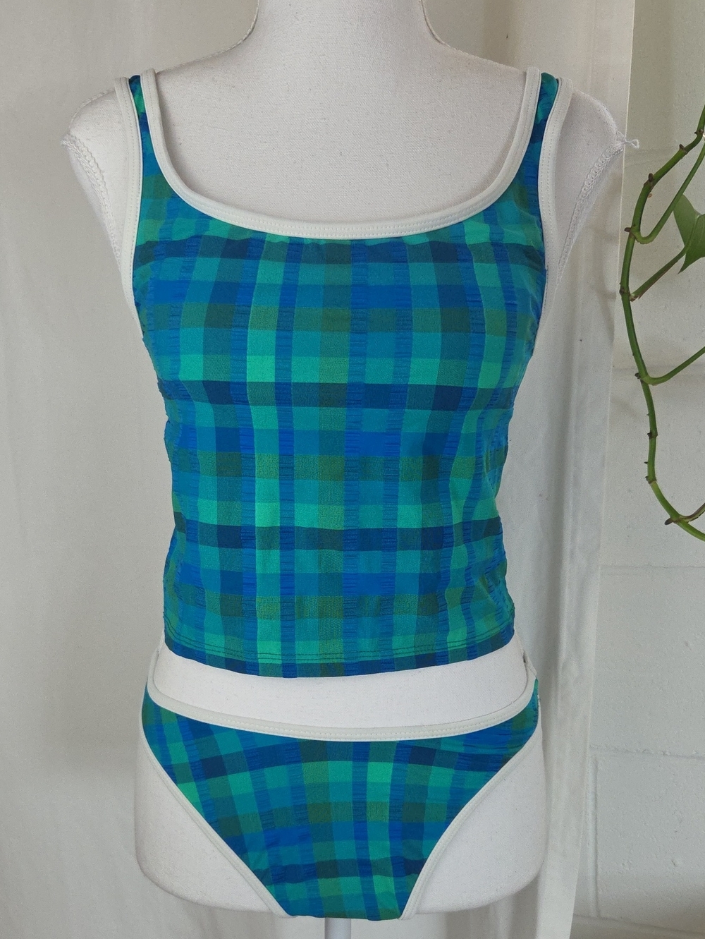 Vintage Gold Coast Blue & Green Plaid Tankini Set SzS